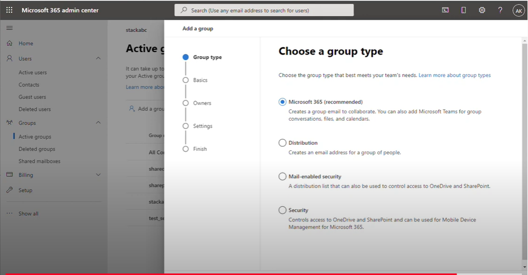 office 365 group type