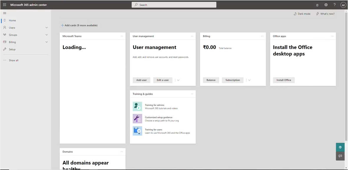 office 365 Admin center